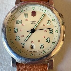 Classic Swiss Army Men’s Watch With Brown Leather Band.